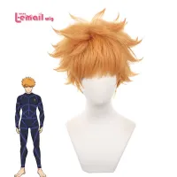 L-Email Wig Synthetic Hair Anime BLUE LOCK Kunigami Rensuke Cosplay Wigs Orange 32Cm Short Warping Cosplay Heat Resistant Wig