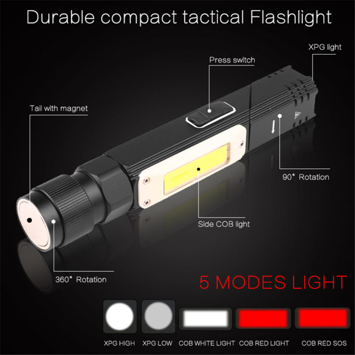 5-modes-original-90-มุม-usb-ชาร์จไฟฉาย-xpg-cob-led-แสงสีขาว-ไฟสีแดงเหมาะสำหรับกลางแจ้งทำงานกลางคืน-การล่าสัตว์-ปีนเขา-ตกปลา-ตั้งแคมป์และกิจกรรมกลางแจ้งฯลฯ