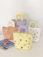 【STOCK】 Summer niche hand-held canvas bag for women ins cute color matching embroidered hand bag womens cloth bag