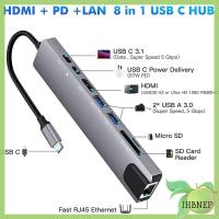 IHBNEP 8 In 1 USB 3.0ตัวแปลงแท่นวางมือถืออะแดปเตอร์ HDMI อีเทอร์เน็ต4K USB ฮับ Type-C