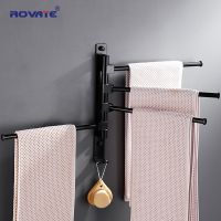 ROVATE 2/3/4/5-Arms Swivel Towel Bar with Towel Hooks Black Bathroom Swing Hanger Towel Rack Holder Space Saving Wall Mount