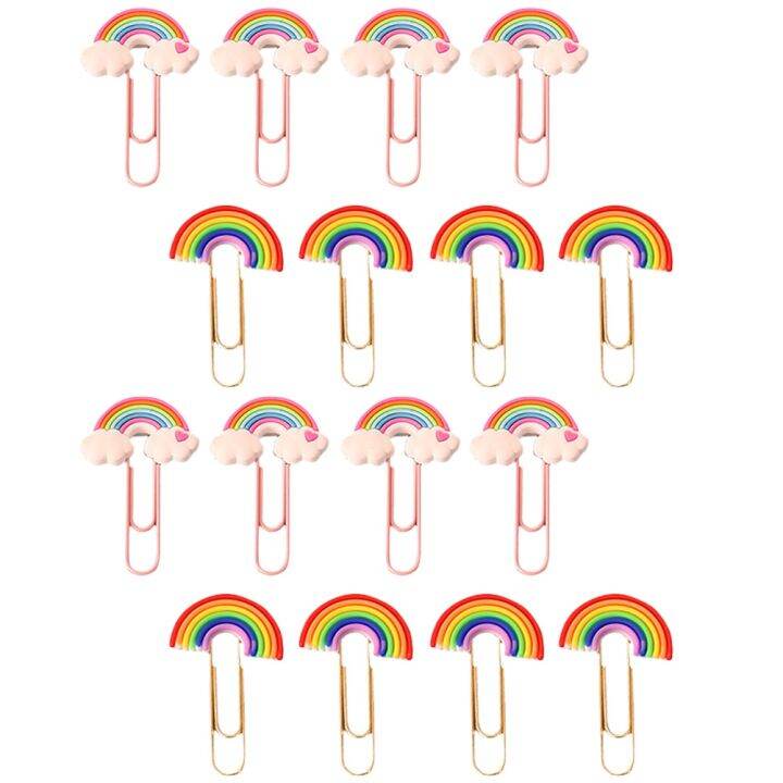 16-pcs-rainbow-paper-clip-craft-clips-cute-bookmark-office-pvc-unique-shaped-document-marking