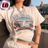 LD T-shirt  เสื้อยืดถูกๆ Tops fashion womens wear summer womens clothes NIAGARA 58491# loose medium short sleeve round neck bottomed T-shirt casual for women