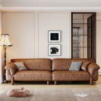 Leather sofa, new Italian light luxury first-floor cowhide living room, modern high leg in-line chaise position, small household