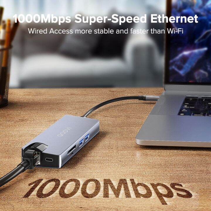 ตัวแยกสัญญาณสำหรับสถานีแท่นวางคอมพิวเตอร์-qoovi-usb-c-ใช้ร่วมกับ-hdmi-ได้4k-30hz-rj45-pd-tf-การ์ด-sd-8-in-1อะแดปเตอร์สำหรับ-macbook-pro