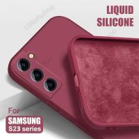 เคสโทรศัพท์สำหรับ Samsung Galaxy S23FE S23อัลตร้าพลัส S23Ultra S23Plus S23 + 5G แบบนิ่มที่เป็นซิลิโคนเหลวกรอบคู่เคสด้านหลังกันกระแทกป้องกันเลนส์กล้อง