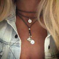 Simple fashion velvet belt self-adjusting disc pendant necklace neck chain