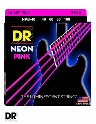 DR Strings NPB-40 สายกีตาร์เบส 4 สาย แบบเคลือบ สีชมพู เรืองแสง (Light, 40/100) ** Made in U.S.A.**