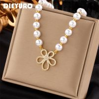 【CC】 DIEYURO 316L Cutout Rhinestone Pendant Necklace Fashion Chain Jewelry