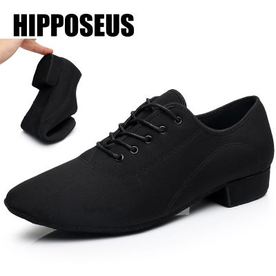 XINYANG รองเท้าเต้นรำทันสมัยสำหรับผู้ชายผ้าใบสำหรับผู้ชายสีดำรองเท้าเต้นรำแบบมืออาชีพสีดำแบบละติน/แทงโก้/ยางรองเท้าลีลาศ/พื้นรองเท้านุ่ม