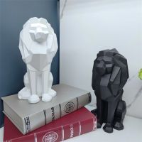 Resin Geometric Lion Statue Abstract Black White Animal Power Figurine Sculpture For Home Living Room Office Desktop Decoration