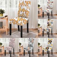 Cartoon Themed Cute Pet Dog Pattern All Inclusive Anti-Fouling Dining Chair Cover Washable Spandex Stretch Seat Cover Removable Sofa Covers  Slips