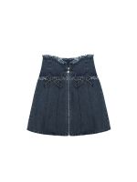 【CW】 A line Waist Tassel Design Short Denim Skirts Bow Decoration Skirt Female Color