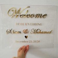 Wedding Welcome Sign, Personalized Gold Acrylic Wedding Sign Party Decors, Modern Wedding Custom Acrylic Welcome to our Wedding