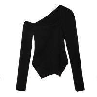 TWOTWINSTYLE Off Shoulder Sweater For Female Skew Neck Long Sleeve High Waist Slimming Hollow Out Womens Sexy Sweater New