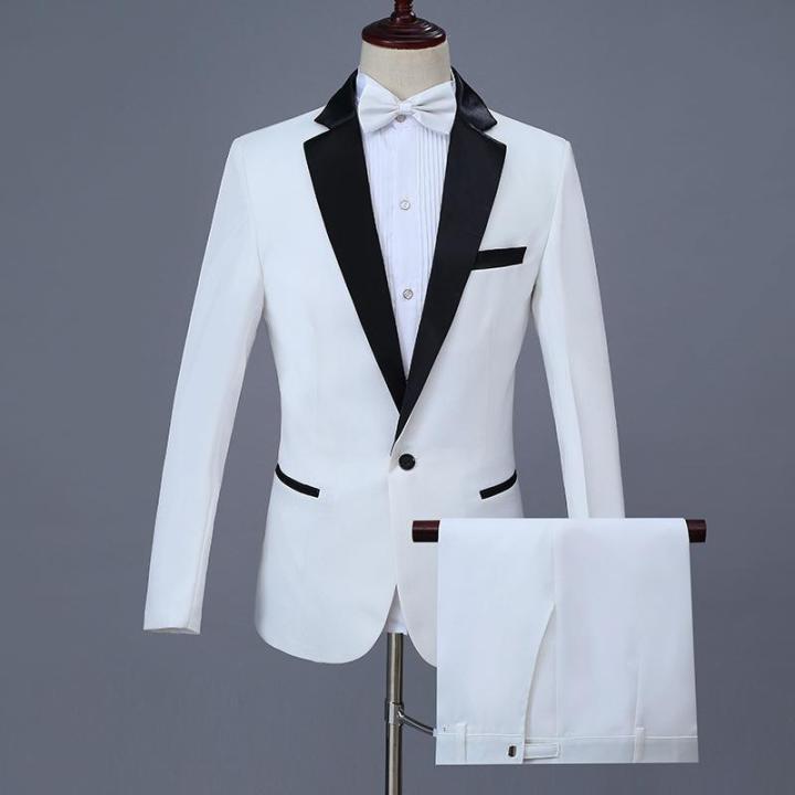 White Fashion Wedding Prom Party Formal Slim Fit Men Suits (Coat Pant ...