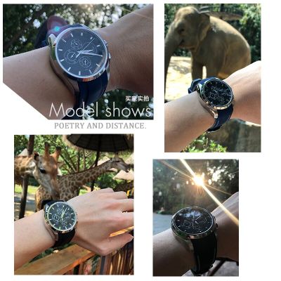 สายนาฬิกาซิลิโคนยาง23มม. 24มม. เหมาะสำหรับ Tissot T035 T035627ตัวล็อกแบบผีเสื้ออะไหล่สีดำสีน้ำเงินปลายโค้งสายนาฬิกา CarterFa