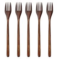 Wooden Forks, 5 Pieces Eco-friendly Japanese Wood Salad Dinner Fork Tableware Dinnerware for Kids Adult (5 Pieces No Rope Wooden Forks)