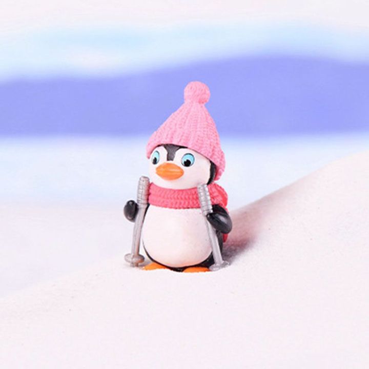 ideert-มอสเด็กสำหรับตกแต่งในเทพนิยายงานฝีมือสวน4ชิ้น-เซ็ตบ้านนกเพนกวินโมเดลตัวจิ๋วฤดูหนาว