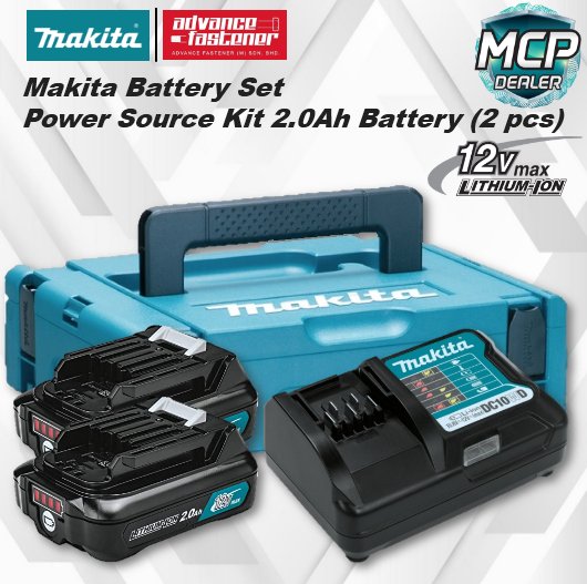 Makita 12Vmax Lithium-ion 2.0Ah Battery Set Power Source Kit (DC10WD ...