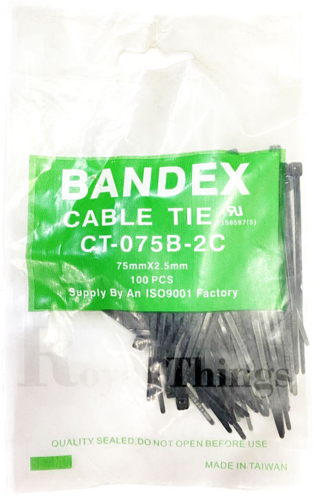 bandex-เคเบิ้ลไทร์-cable-tie-สายรัด-เคเบิ้ลไทร์-สายไฟ-หนวดกุ้ง-ขนาด-3-นิ้ว-75-มม-x-2-5-มม-สายรัด-ไนลอน-100-เส้น-สีขาว-สีดำ-x1-ห่อ