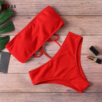 Bikini Set Tube Top Strapless Swimsuits for Women Off Shoulder Swimwear Solid Color s Triangle Briefs 2pcs Bathing Suit