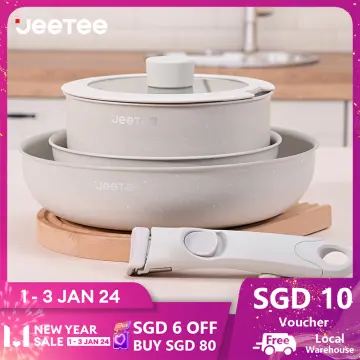 JEETEE Stock hot-selling nonstick 5pcs stone marble pots and pans aluminum  nonstick cookware sets with detachable pan handle