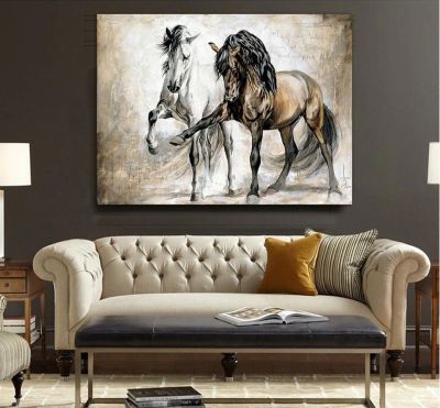 Retro Horse Abstract Oil Canvas Wall Art Painting Pictures Hanging Picture Art Painting Living Room Home Decor(No Frame)