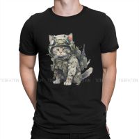 Cat In Military Gear Newest Tshirts Cat Ukrainian Soldier Animal Male Harajuku Pure Cotton Streetwear T Shirt O Neck Oversized