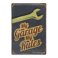 ป้ายสังกะสีวินเทจ My Garage My Rules (ปั๊มนูน)