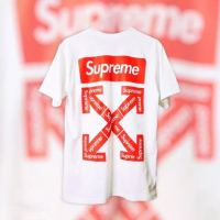 เสื้อยืดคอกลมแขนสั้นแฟชั่นพิมพ์ลายแบบเรียบง่าย Off white x Supreme พร้อมส่ง ชาย-หญิง คลาสสิก