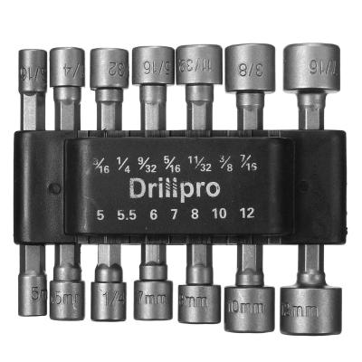 Drillpro 14ชิ้น1/4นิ้วก้านหกเหลี่ยมพลังงานประแจขันน็อต Set Mata Bor เมตริก SAE ประแจสกรู