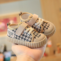 Children Canvas Shoes Spring and Autumn Cute Kids Fashion Soft Houndstooth Boys Hook &amp; Loop Classic Korean Sneakers for Girls