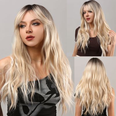 【jw】✈○☌ Blonde Wig with Bangs Synthetic Wigs for Resistant Hair