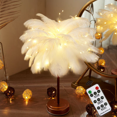 LED Feather Night Light Remote Fairy Lights Home Decoration Night Lamp USB Battery Operated For Bedroom Bedside Table Lamp Party