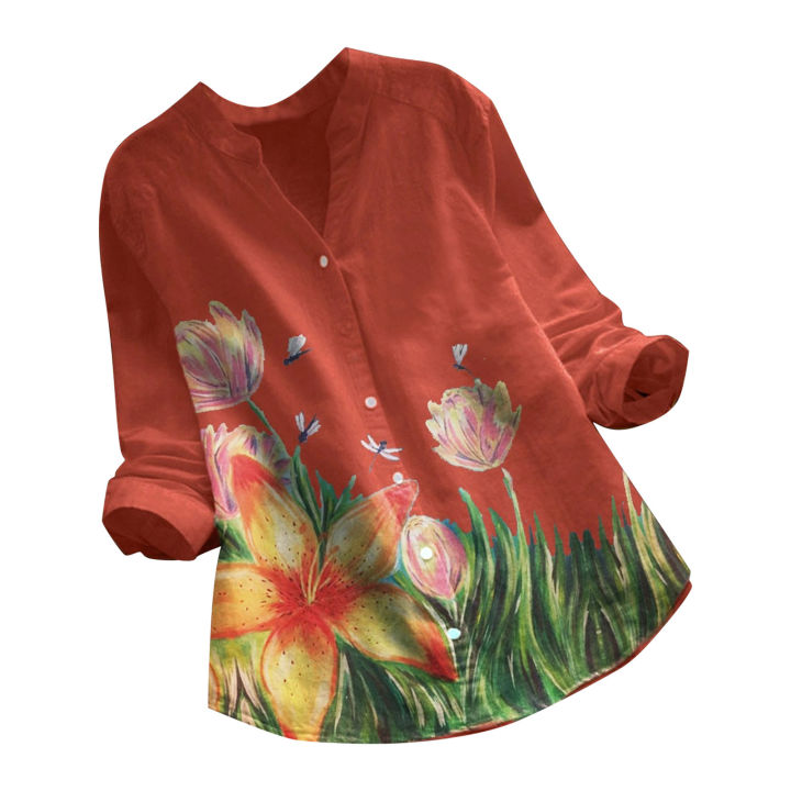 womens-blouse-women-casual-flower-print-long-sleeve-v-neck-blouse-button-shirt-top-blouse
