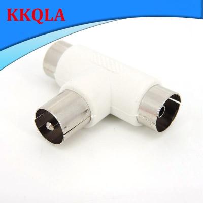 QKKQLA T Type 2 Way TV Splitter Aerial Coaxial Cable TV Male Plug to 2x Female Jack Antenna Connectors Adapters White
