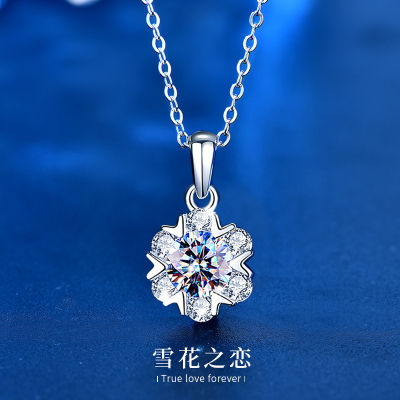 925 Sterling Silver Snowflake Necklace Female Moissanite Pendant Niche Design Ornament White Gold Color Choker For Girlfriend