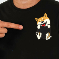 Akita Shiba Inu dog pocket Funny Animal   T-shirt