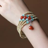 ஐ⊕◕ Xingyue Bodhi สร้อยข้อมือห่อนิ้วและแหวนหลายวง Hainan Original Ecological Mini Bodhi Chicken Oil Yellow Handheld Womens Bracelet