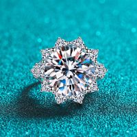 10CT 18K Plated Moissanite Engagement Ring S925 Sterling Silver Sparkling Big Diamond Sunflower Wedding Band Jewelry For Women