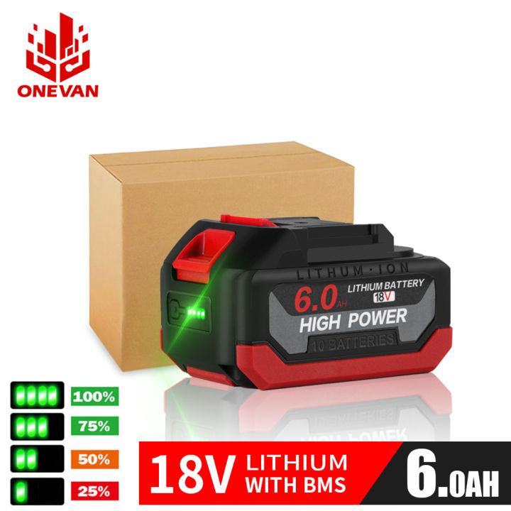 ONEVAN Baterai Lithium Ion Besar, Alat Listrik 18V 6.0AH EU/UK/US Plug ...