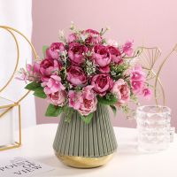 hot【cw】 Cheap artificial flowers 5 heads Artificial peonies silk roses wedding Bride hold