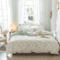 Light Green Flowers 100 Cotton 34in1 Brief Style Bedding Set Flatsheet Pillowcase Printed Blanket Cover Set without any Comforter