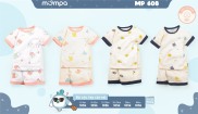 Bộ quần áo cộc tay cài vai cotton họa tiết trẻ em Mompa