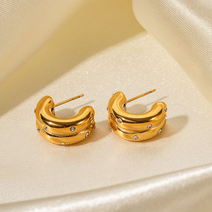 emmesea-stud-earrings-ต่างหู-18k-ชุบทองสแตนเลส-ต่างหูรูปตัว-cth