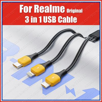 RTX2124 All in One 3 in 1 PET Weave Original Realme Type C Lightning Micro USB Cable VOOC Dart Warp 10W 1.2M