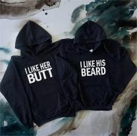 [Qinqin clothing]I LIKE HER BUTT I LIKE HIS BEARD Couple Hoodies Long Sleeve Female Pullover Fleece Jumper Lover Sweatshirt Woman