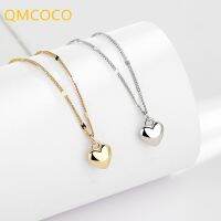 QMCOCO Silver Color Simple Elegant Surface Smooth Love Necklace For Woman INS Style Heart-Shape Fashion Clavicle Chain