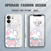 เคสโทรศัพท์สำหรับ Vivo V29 5G เคสโทรศัพท์กระต่ายสีขาวน่ารักลายการ์ตูนเคสปลอกซิลิโคนน้ำรูปแบบขอบสี่เหลี่ยมเคสป้องกันกล้องคลุมทั้งหมด